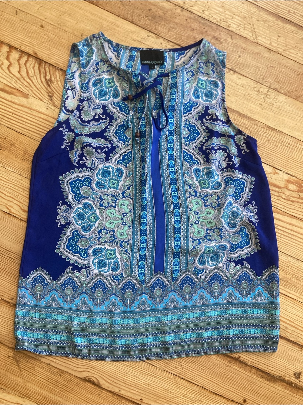Cynthia Rowley Navy and Light Blue Paisley Tie-Neck Camisole